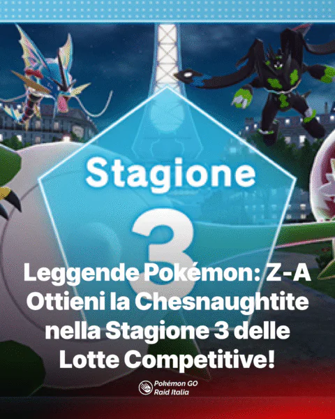 Leggende Pokémon Z-A Ottieni la Chesnaughtite nella Stagione 3 delle Lotte Competitive!