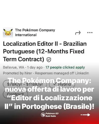 The Pokémon Company: nuova offerta di lavoro per “Editor di Localizzazione II” in Portoghese (Brasile)!