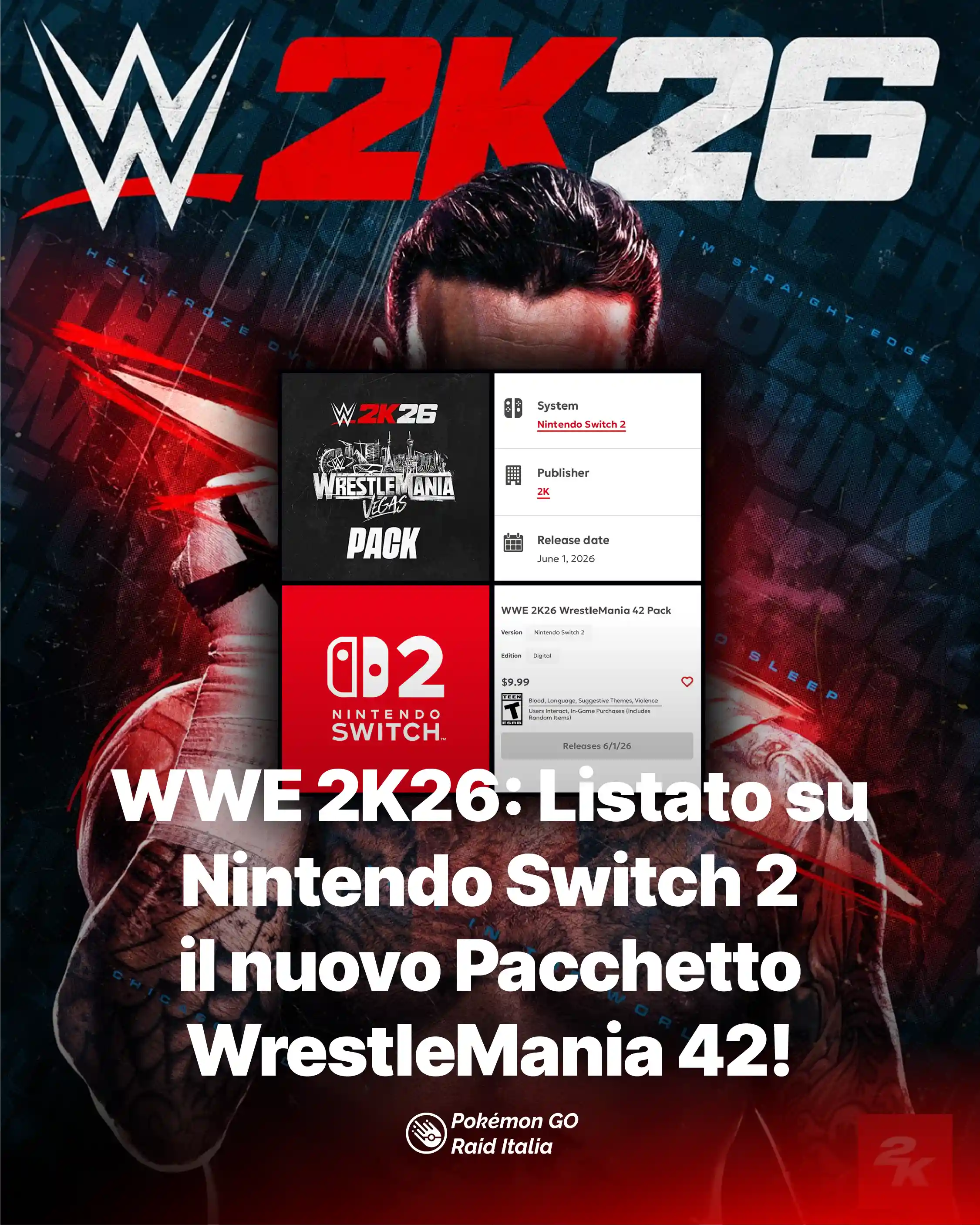WWE 2K26: Listato su Nintendo Switch 2 il nuovo Pacchetto WrestleMania 42!