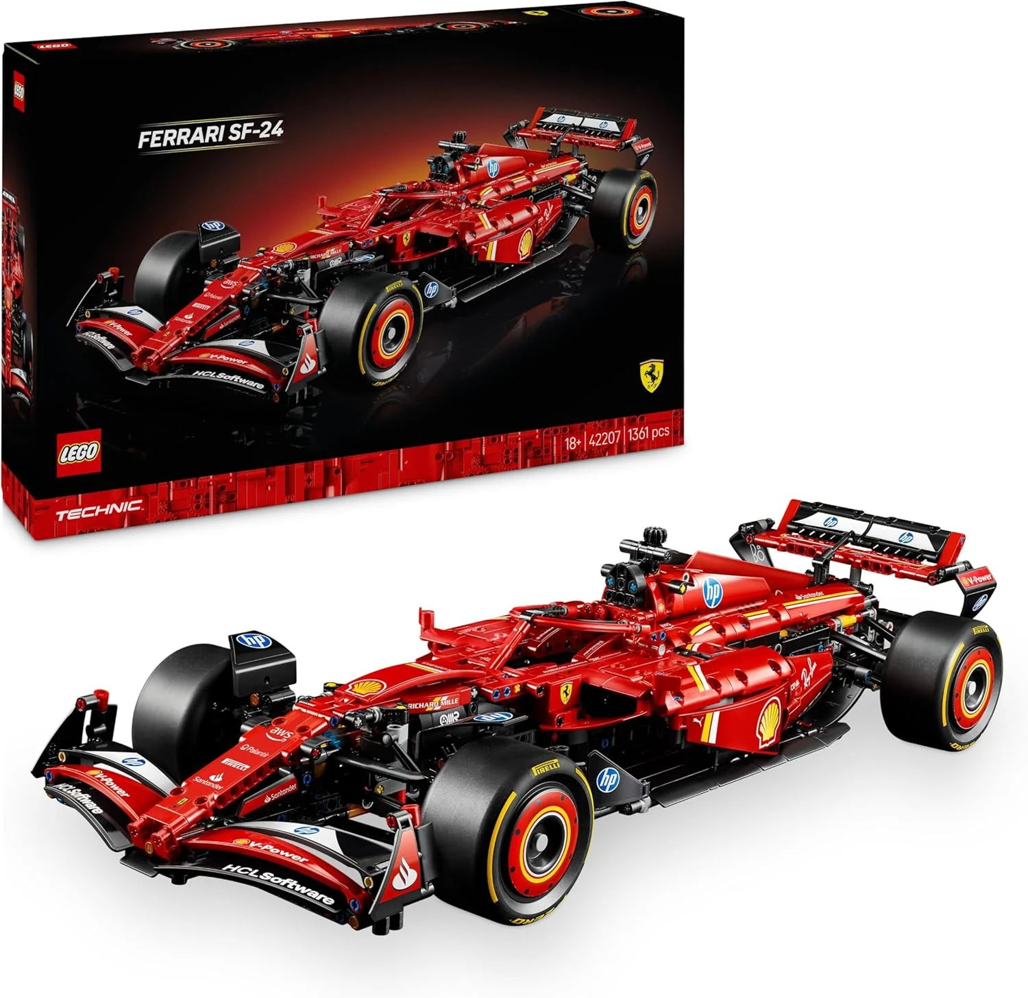 LEGO Technic Monoposto F1 Ferrari SF-24 - Modello di Auto Formula 1 da Collezione in Scala 1:8 con Motore V6, Cambio, Sterzo e DRS, Idea Regalo per Adulti, Uomo e Donna Fan Sport Motoristici 42207