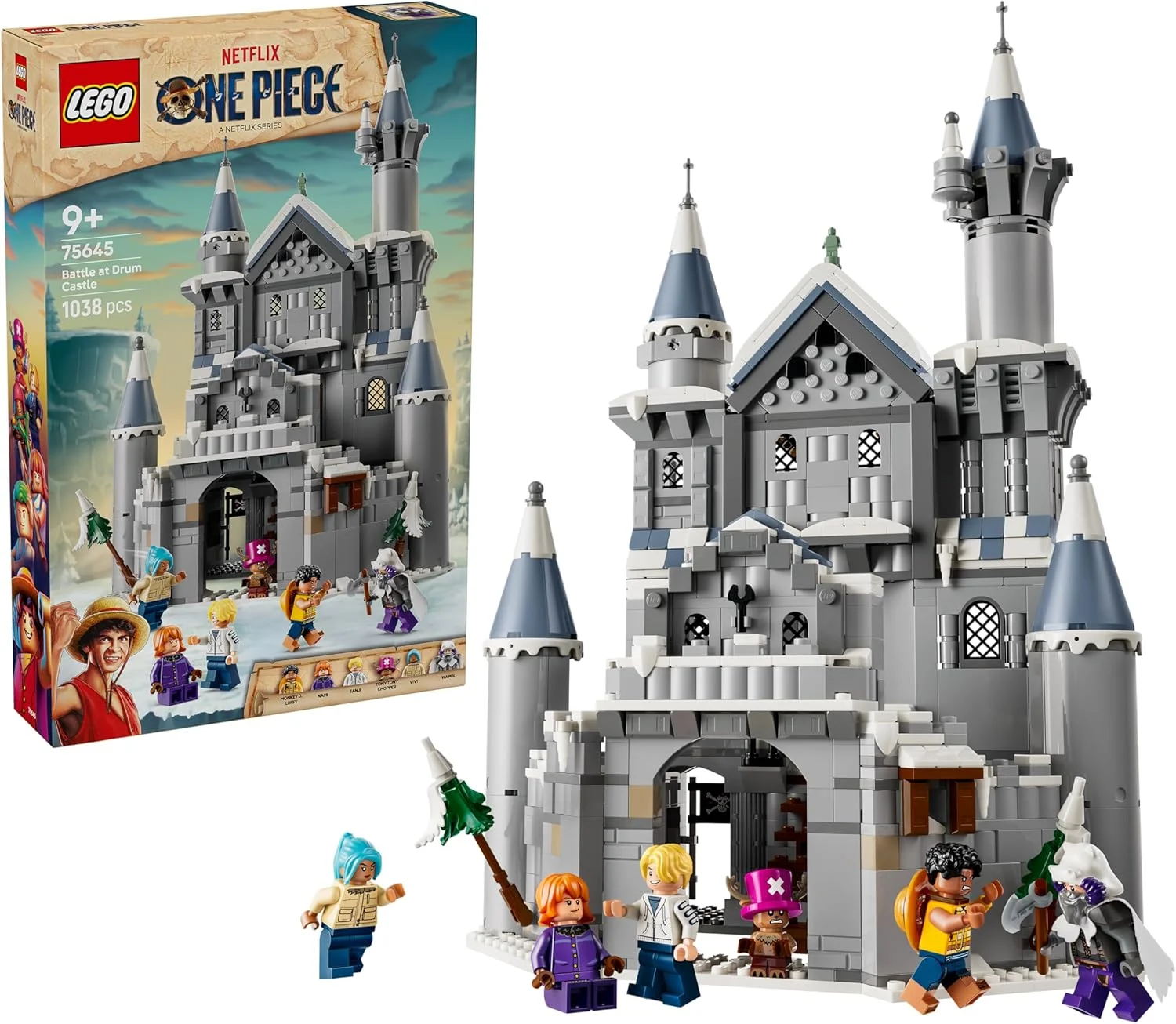 LEGO ONE PIECE Battaglia al Castello di Drum Giocattolo - Kit Modellismo con 6 Minifigure tra cui Luffy, Nami e Chopper - Decorazione per Cameretta - Regalo per Bambini e Bambine da 9 Anni - 75645
