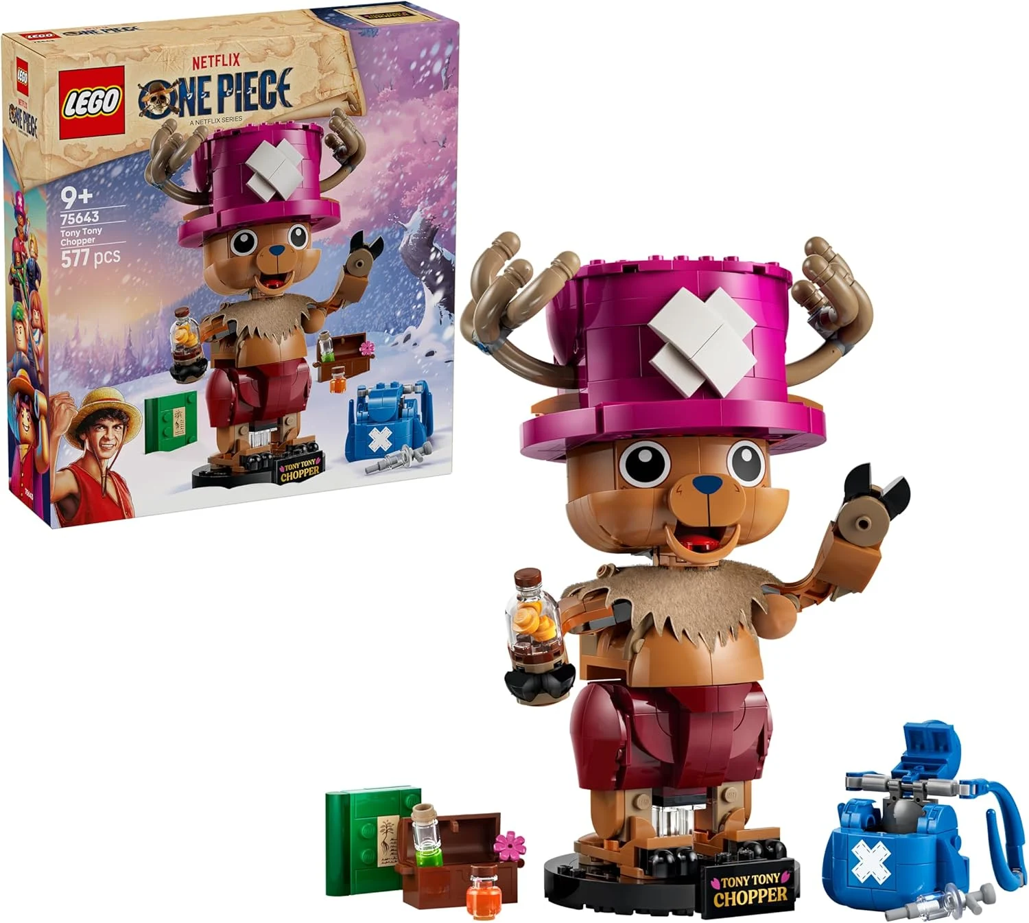 LEGO ONE PIECE TonyTony Chopper - Action Figure Giocattolo da Collezione con Accessori come Rumble Ball - Decorazione da Scrivania o Camera da Letto - Regalo per Bambini e Bambine da 9 Anni - 75643