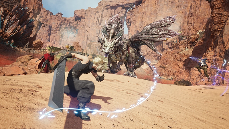 Final Fantasy VII Revelation combattimento nel deserto contro una creatura gigantesca